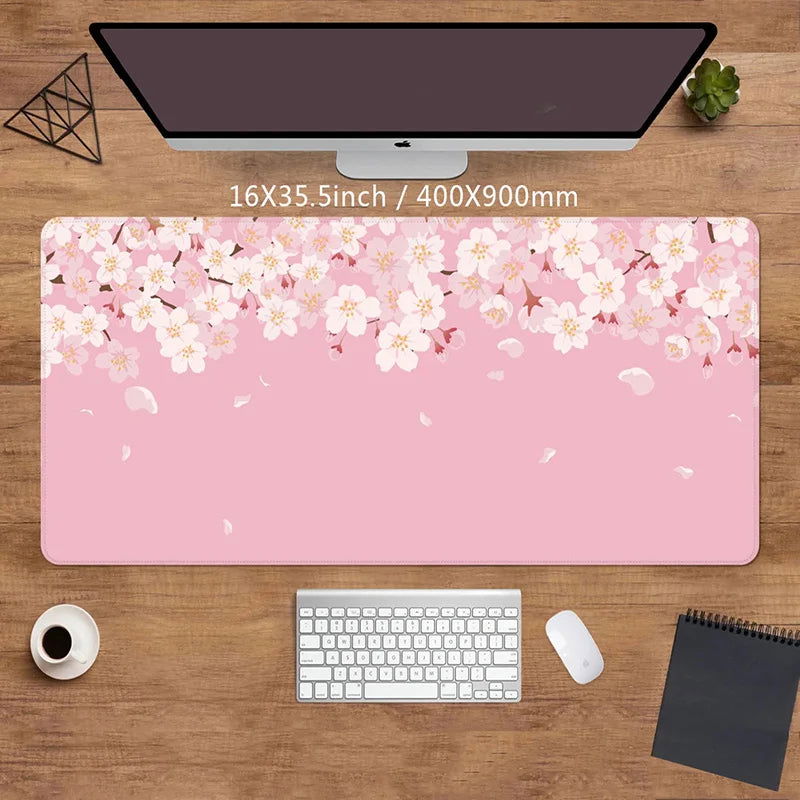 Mouse Pad Women Pink Flower Mousepad Large Desk Mat XXL Home Desk Accessories Cute Kawaii High Quality Rubber Anti-slip Bottom - Slobuy