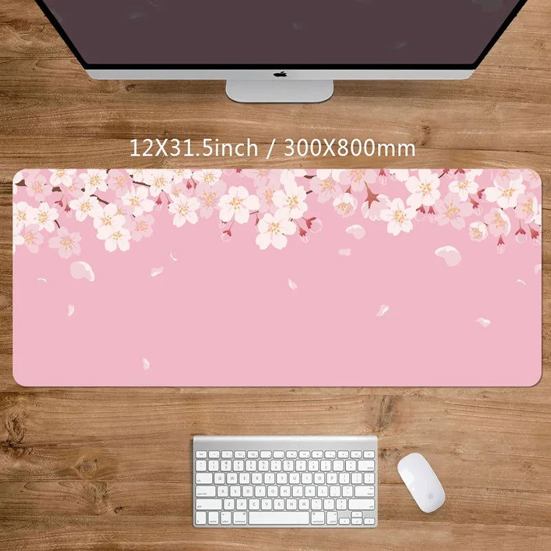 Mouse Pad Women Pink Flower Mousepad Large Desk Mat XXL Home Desk Accessories Cute Kawaii High Quality Rubber Anti-slip Bottom - Slobuy