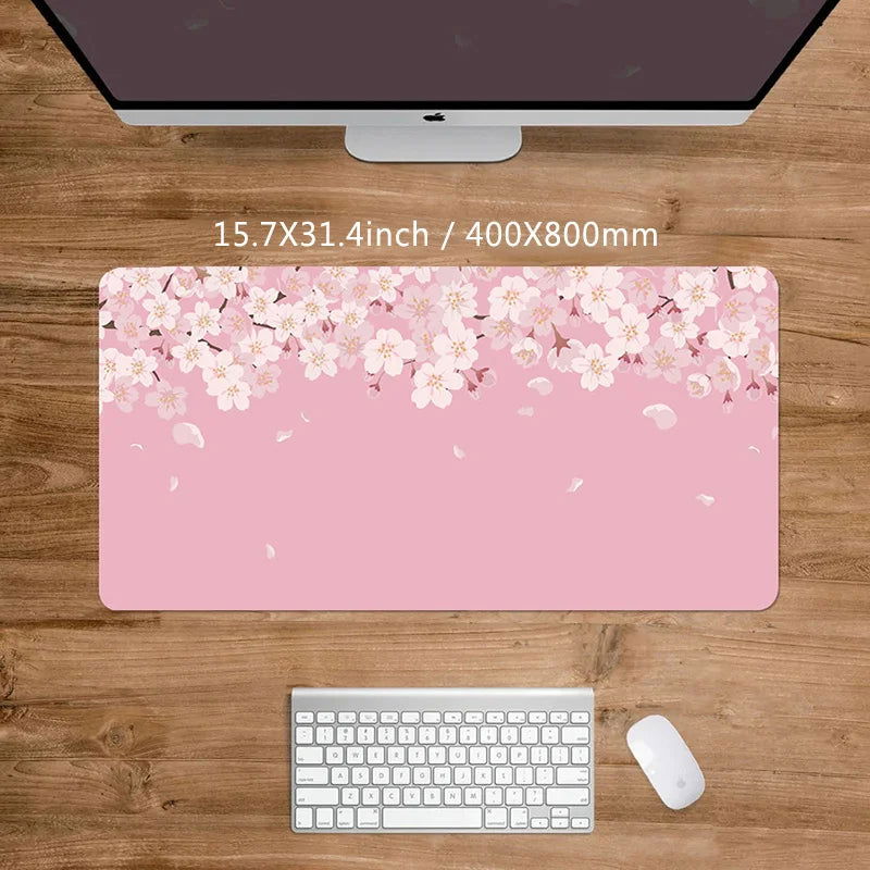 Mouse Pad Women Pink Flower Mousepad Large Desk Mat XXL Home Desk Accessories Cute Kawaii High Quality Rubber Anti-slip Bottom - Slobuy