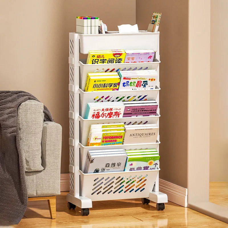 Movable Multi-layer Bookshelf Office Books Document Data Magazine Storage Rack Household Kitchen Cart Rack Clutter Organizer - Slobuy