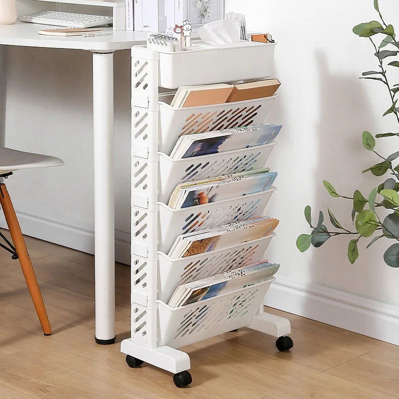 Movable Multi-layer Bookshelf Office Books Document Data Magazine Storage Rack Household Kitchen Cart Rack Clutter Organizer - Slobuy