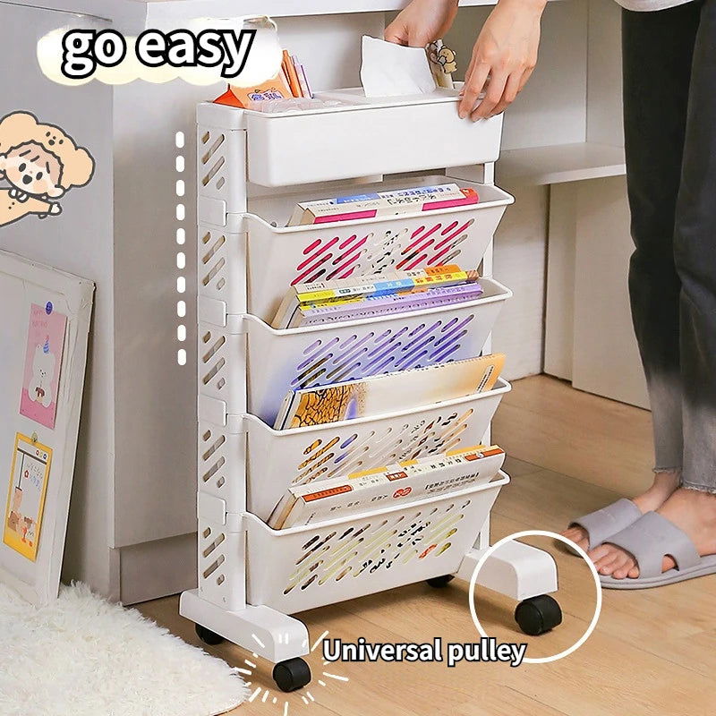 Movable Multi-layer Bookshelf Office Books Document Data Magazine Storage Rack Household Kitchen Cart Rack Clutter Organizer - Slobuy