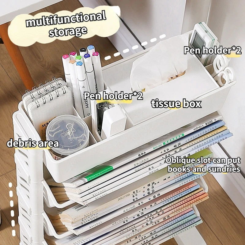 Movable Multi-layer Bookshelf Office Books Document Data Magazine Storage Rack Household Kitchen Cart Rack Clutter Organizer - Slobuy