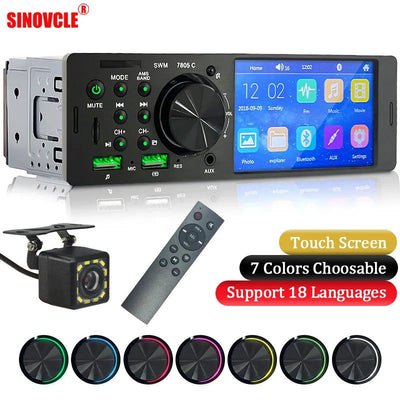 SINOVCLE Car Radio Audio 1 din 4.1” Touch Screen Bluetooth Stereo Mp3/Mp5 Player FM Receiver With Colorful Lights Remote Control - Slobuy