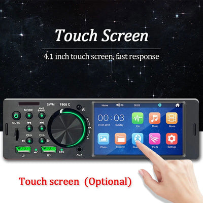 SINOVCLE Car Radio Audio 1 din 4.1” Touch Screen Bluetooth Stereo Mp3/Mp5 Player FM Receiver With Colorful Lights Remote Control - Slobuy