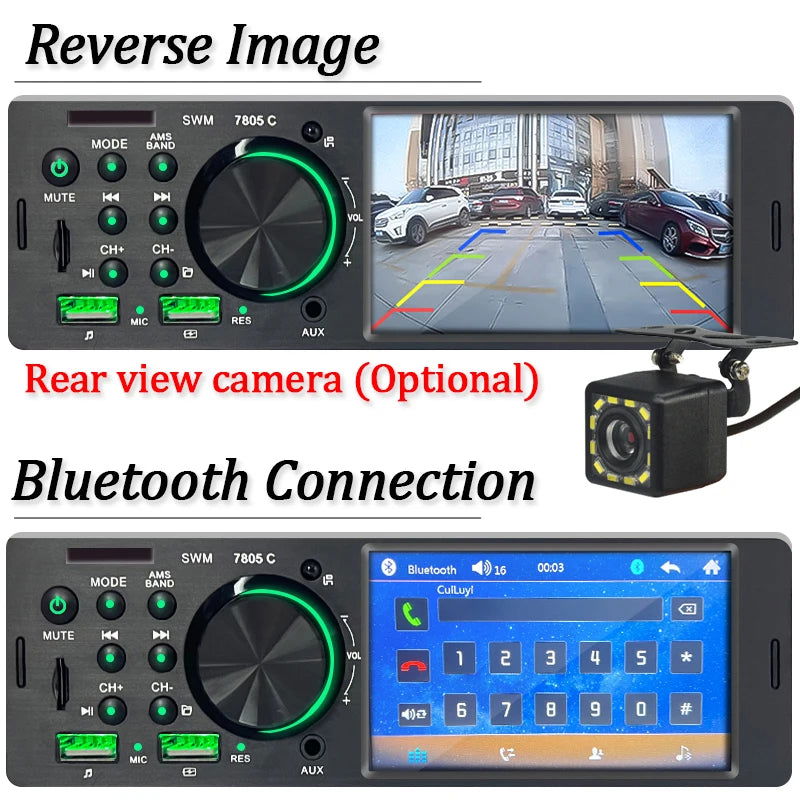 SINOVCLE Car Radio Audio 1 din 4.1” Touch Screen Bluetooth Stereo Mp3/Mp5 Player FM Receiver With Colorful Lights Remote Control - Slobuy