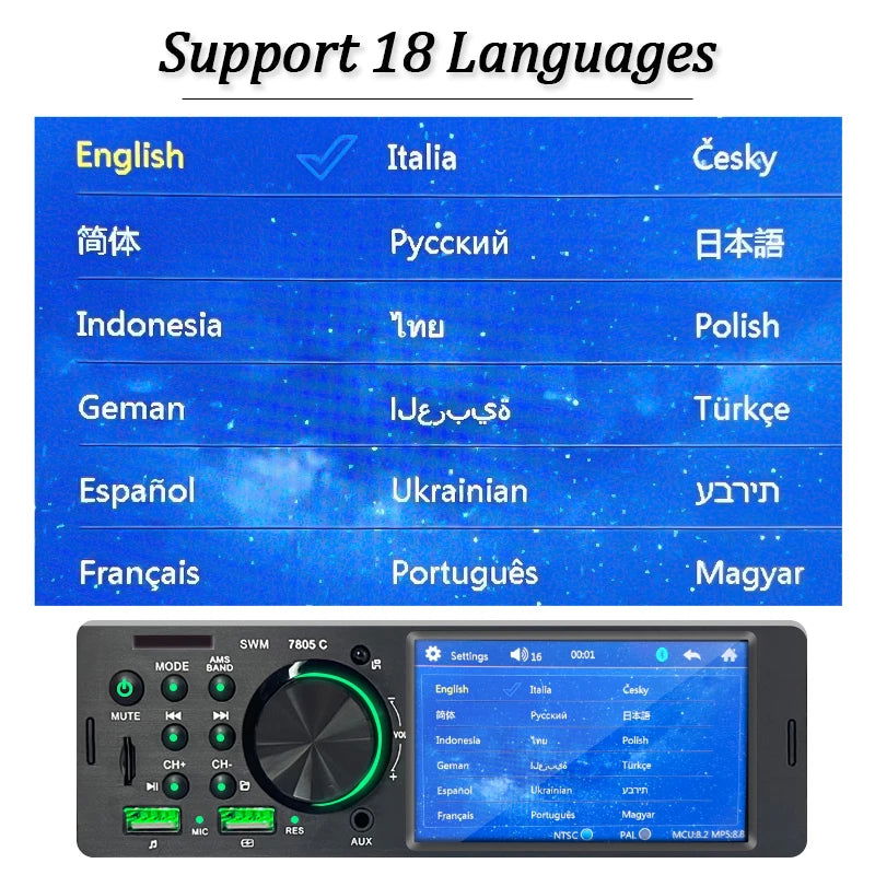 SINOVCLE Car Radio Audio 1 din 4.1” Touch Screen Bluetooth Stereo Mp3/Mp5 Player FM Receiver With Colorful Lights Remote Control - Slobuy