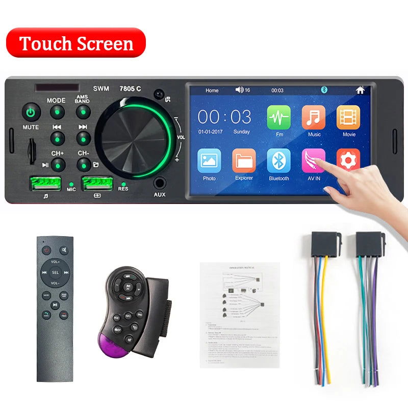 SINOVCLE Car Radio Audio 1 din 4.1” Touch Screen Bluetooth Stereo Mp3/Mp5 Player FM Receiver With Colorful Lights Remote Control - Slobuy