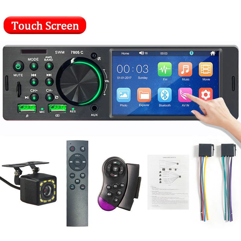 SINOVCLE Car Radio Audio 1 din 4.1” Touch Screen Bluetooth Stereo Mp3/Mp5 Player FM Receiver With Colorful Lights Remote Control - Slobuy
