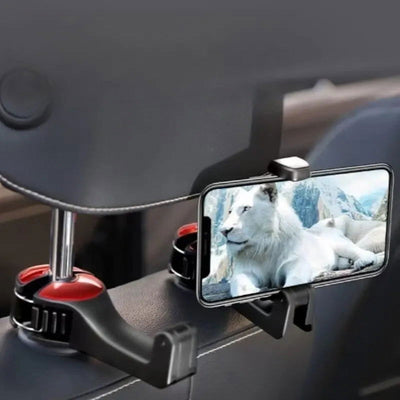 Multi-functional 2 In 1 Car Hook Hidden Multifunctional Rear Headrest Hook Car Rear Phone Holder Lock Type Mobile Phone Holder - Slobuy