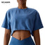 NCLAGEN Casual T-shirt Cotton Women Short Sleeve Dance Sports Running Clothes Yoga Fitness Crop Top Loose Gym Workout Shirts - Slobuy