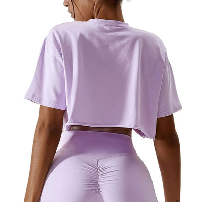 NCLAGEN Casual T-shirt Cotton Women Short Sleeve Dance Sports Running Clothes Yoga Fitness Crop Top Loose Gym Workout Shirts - Slobuy