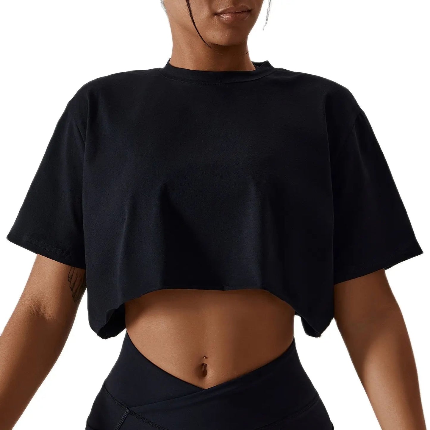 NCLAGEN Casual T-shirt Cotton Women Short Sleeve Dance Sports Running Clothes Yoga Fitness Crop Top Loose Gym Workout Shirts - Slobuy