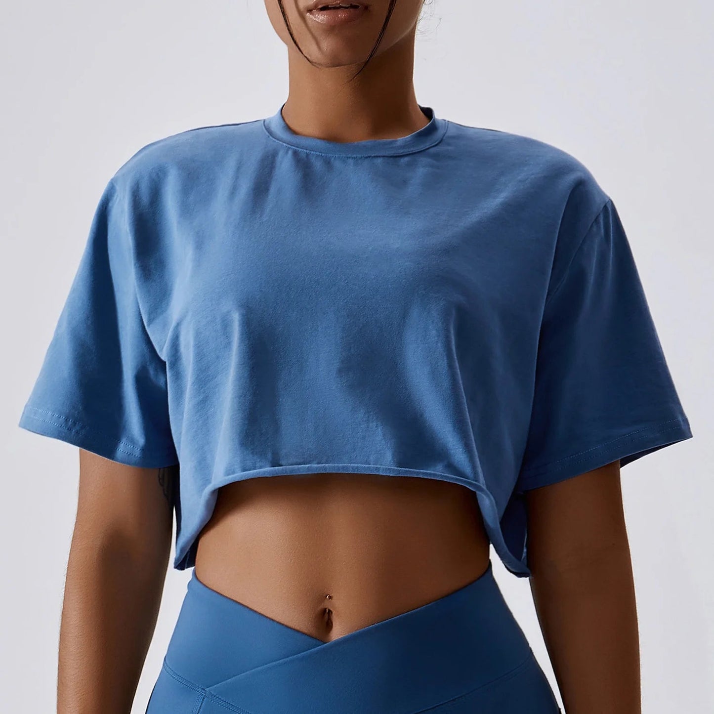 NCLAGEN Casual T-shirt Cotton Women Short Sleeve Dance Sports Running Clothes Yoga Fitness Crop Top Loose Gym Workout Shirts - Slobuy