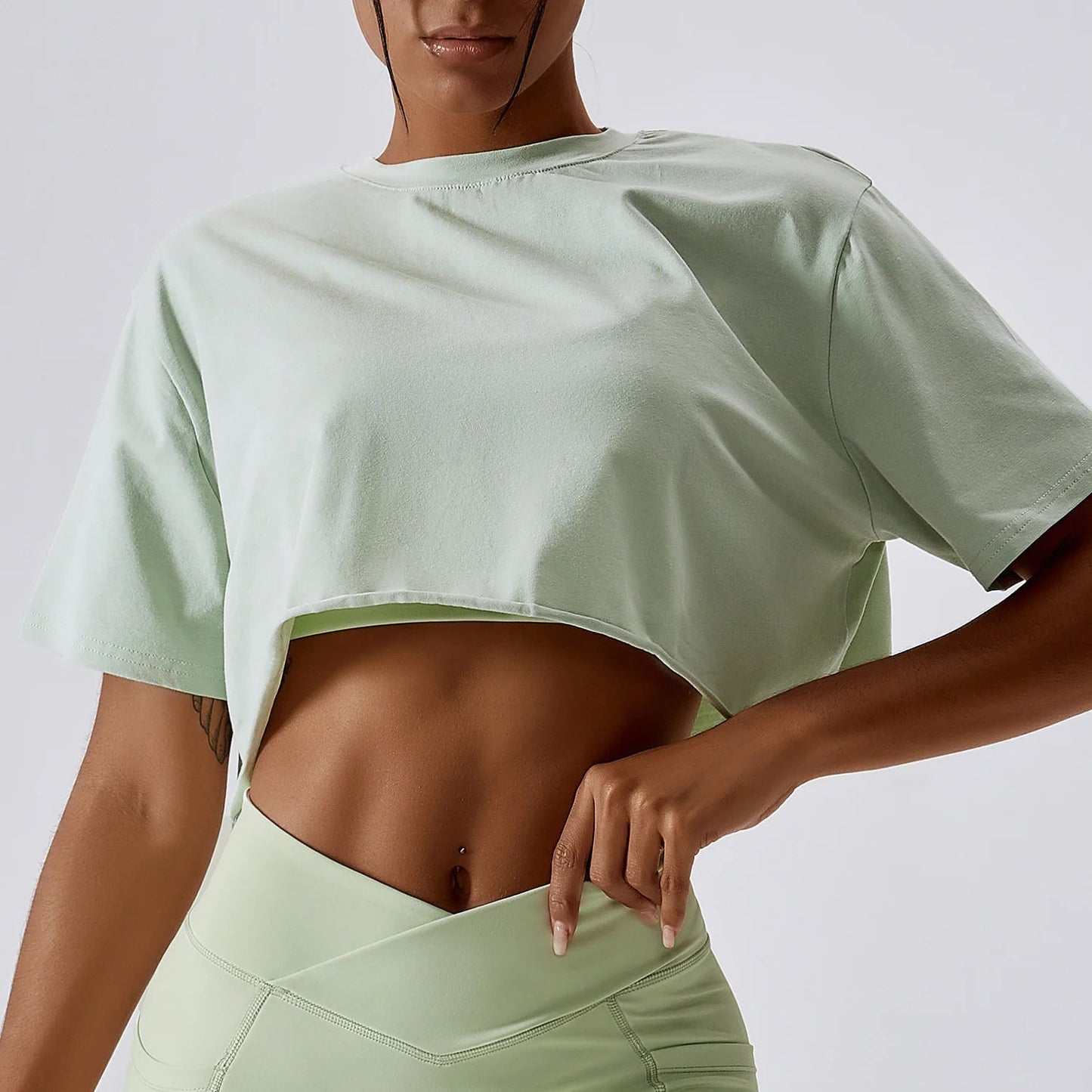 NCLAGEN Casual T-shirt Cotton Women Short Sleeve Dance Sports Running Clothes Yoga Fitness Crop Top Loose Gym Workout Shirts - Slobuy