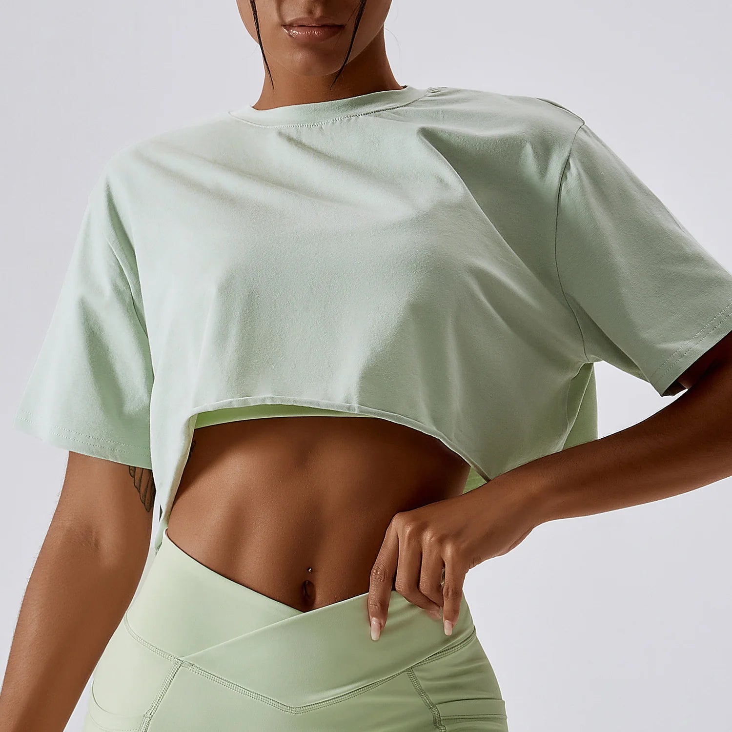 NCLAGEN Casual T-shirt Cotton Women Short Sleeve Dance Sports Running Clothes Yoga Fitness Crop Top Loose Gym Workout Shirts - Slobuy