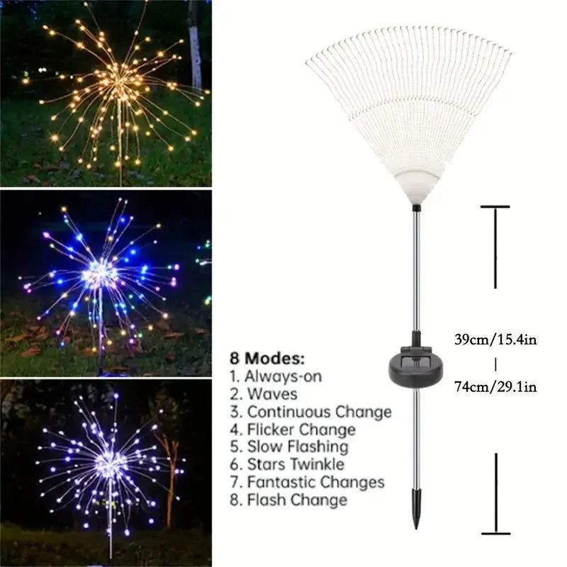 NEW 200LEDs Solar Fireworks Lights Outdoor Waterproof Solar Garden Lights 8 Lighting Modes With Remote Control Decorations Light - Slobuy