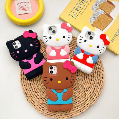 NEW Sanrio Hello Kitty Cartoon 3D Bow Phone Case For iPhone 15 14 13 Pro Max 11 12 13 Pro XR XS MAX Y2K Anti Fall Silicone Case - Slobuy
