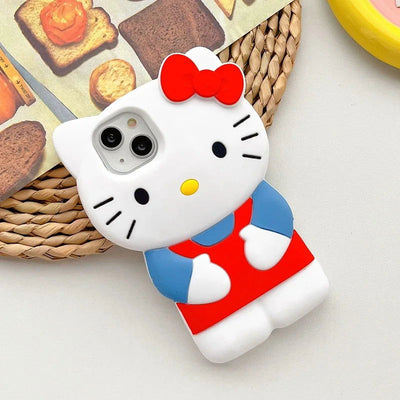 NEW Sanrio Hello Kitty Cartoon 3D Bow Phone Case For iPhone 15 14 13 Pro Max 11 12 13 Pro XR XS MAX Y2K Anti Fall Silicone Case - Slobuy