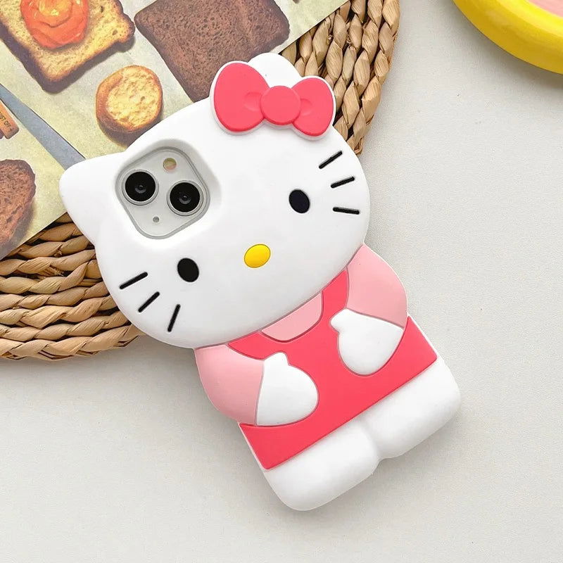NEW Sanrio Hello Kitty Cartoon 3D Bow Phone Case For iPhone 15 14 13 Pro Max 11 12 13 Pro XR XS MAX Y2K Anti Fall Silicone Case - Slobuy