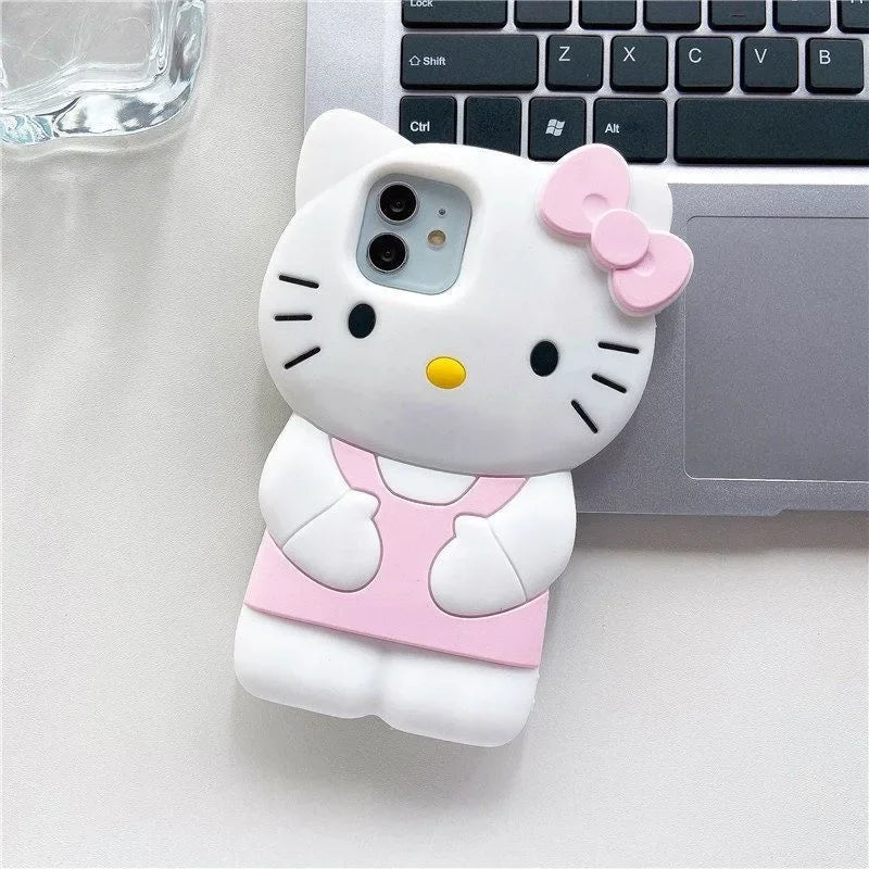 NEW Sanrio Hello Kitty Cartoon 3D Bow Phone Case For iPhone 15 14 13 Pro Max 11 12 13 Pro XR XS MAX Y2K Anti Fall Silicone Case - Slobuy