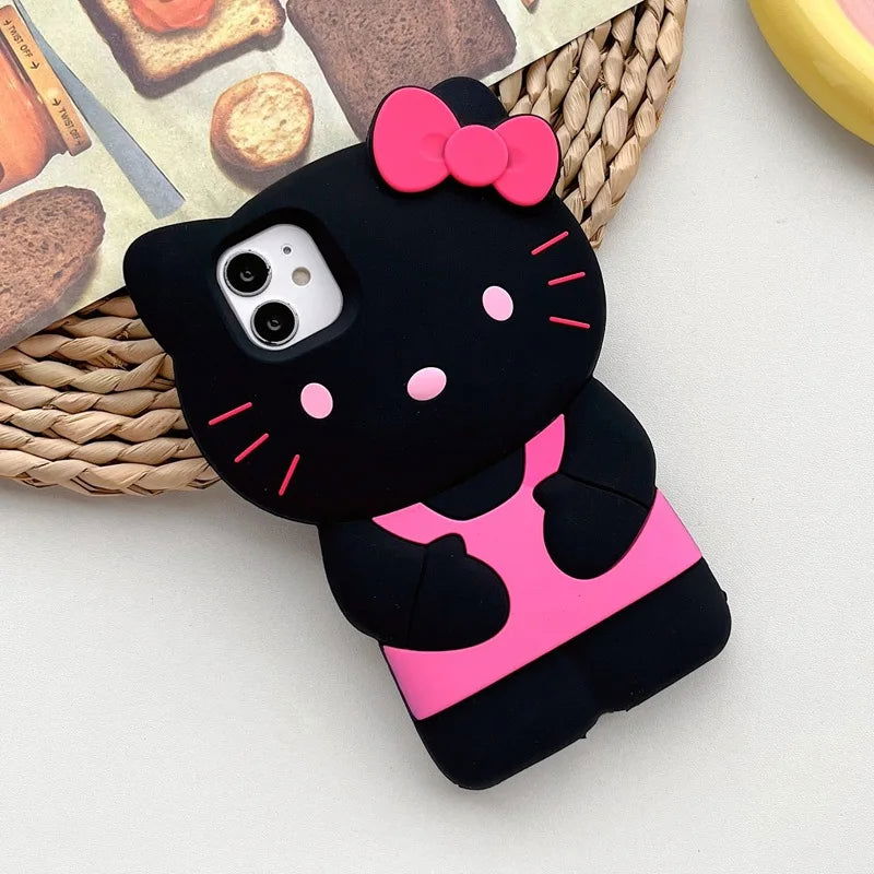 NEW Sanrio Hello Kitty Cartoon 3D Bow Phone Case For iPhone 15 14 13 Pro Max 11 12 13 Pro XR XS MAX Y2K Anti Fall Silicone Case - Slobuy