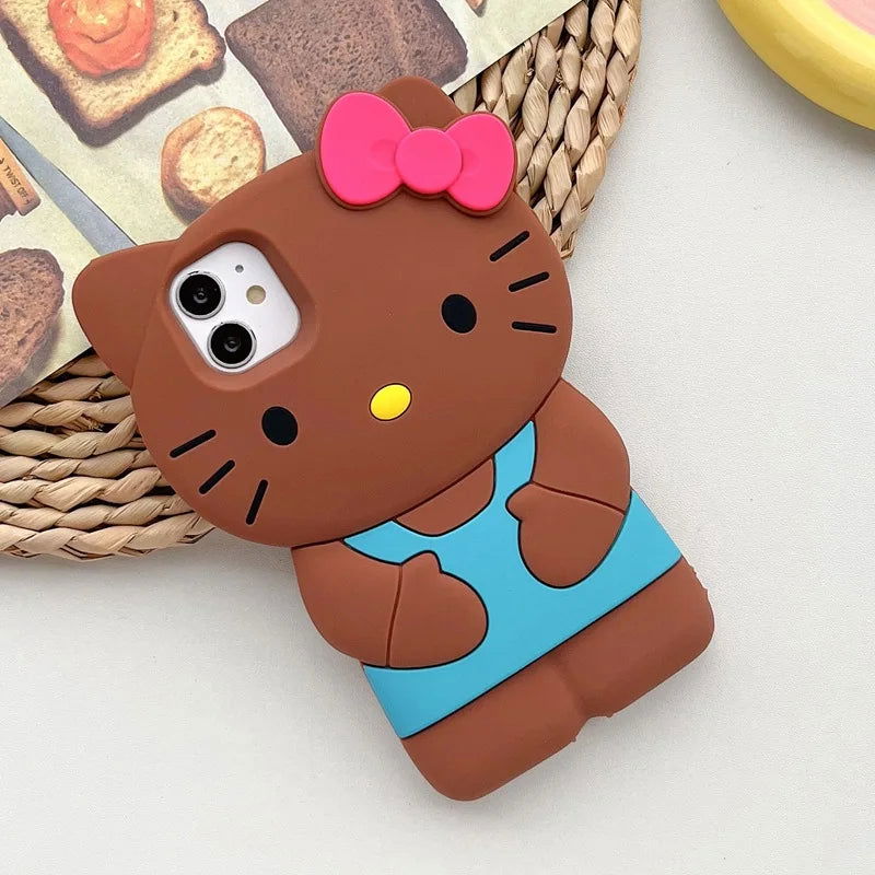 NEW Sanrio Hello Kitty Cartoon 3D Bow Phone Case For iPhone 15 14 13 Pro Max 11 12 13 Pro XR XS MAX Y2K Anti Fall Silicone Case - Slobuy