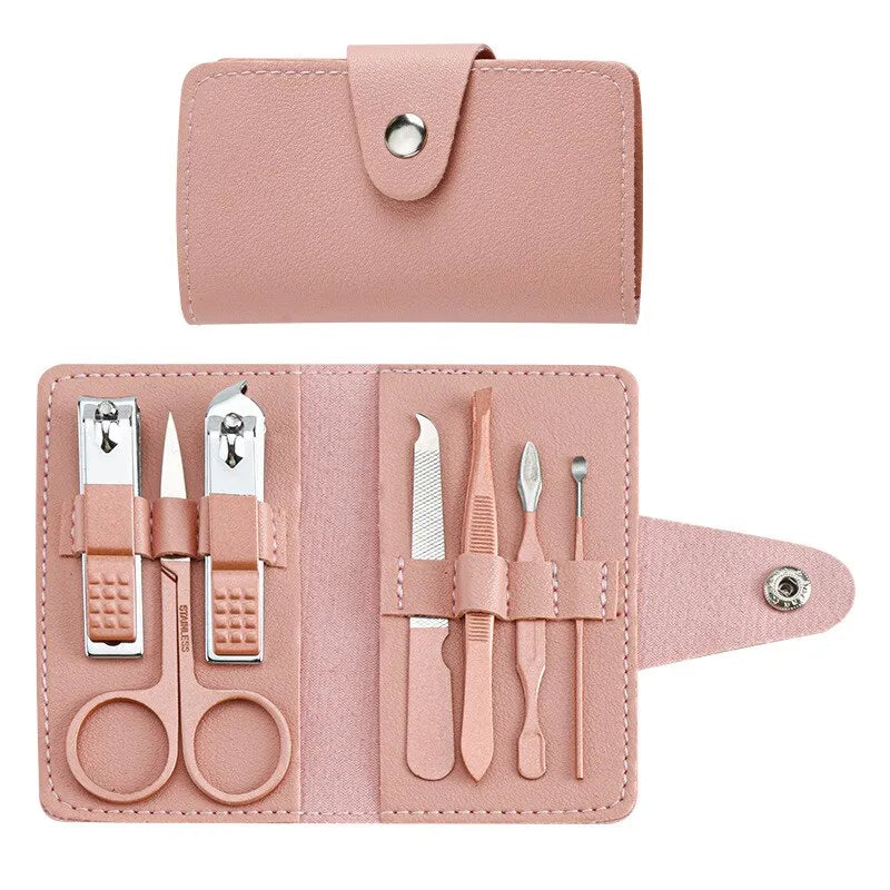 Nail Care 7pcs Cutter Scissor Tweezer Clipper Manicure Pedicure Kit Set With Colorful PU Leather Case - Slobuy
