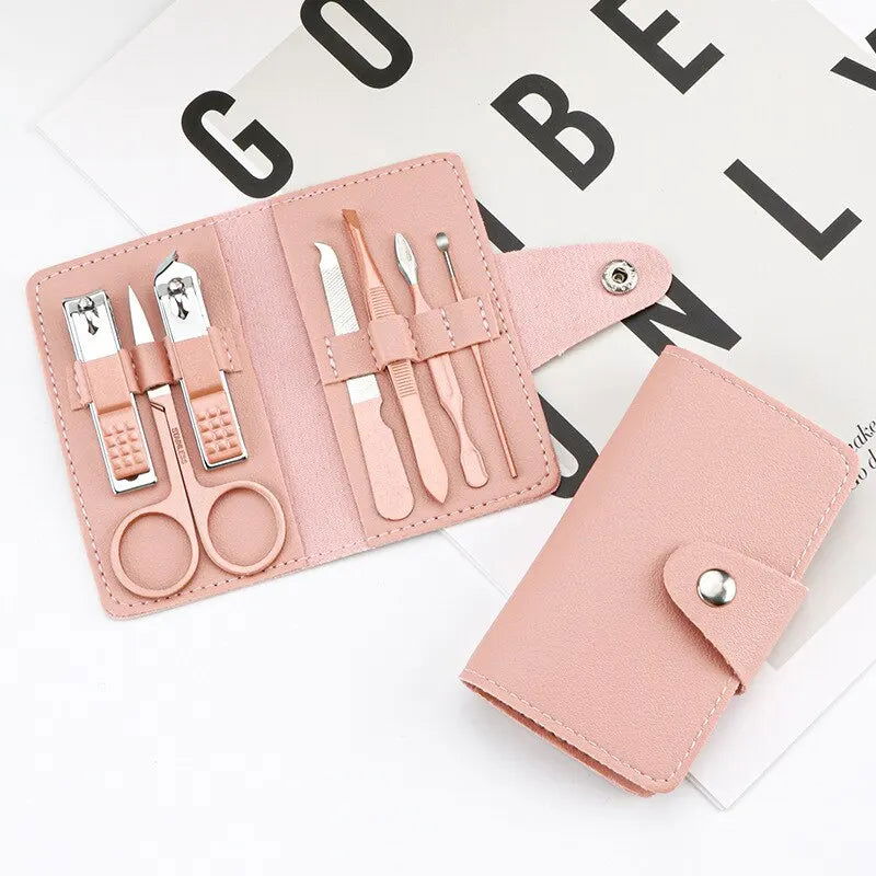 Nail Care 7pcs Cutter Scissor Tweezer Clipper Manicure Pedicure Kit Set With Colorful PU Leather Case - Slobuy