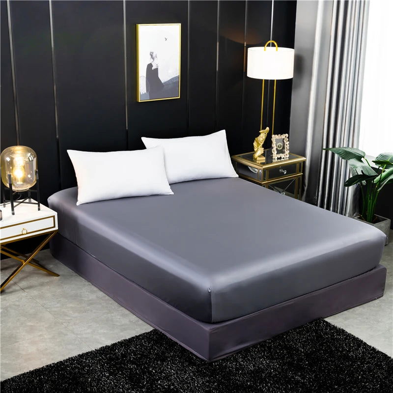 Natural Mulberry Silk Fitted Sheet Four Corners With An Elastic Band Mattress Cover Solid Color Bed Sheet Fit Sheet - Slobuy