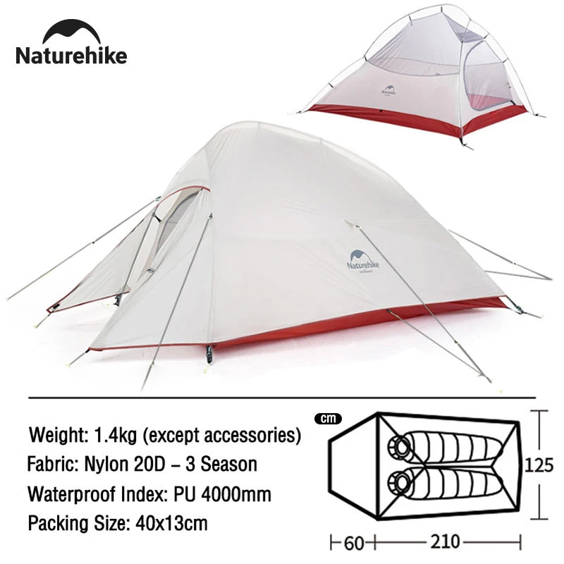 Naturehike 2 Person Camping Tent Ultralight Waterproof Nylon Trekking Tents Hiking Backpacking Shelter Tent Outdoor Travel Tent - Slobuy