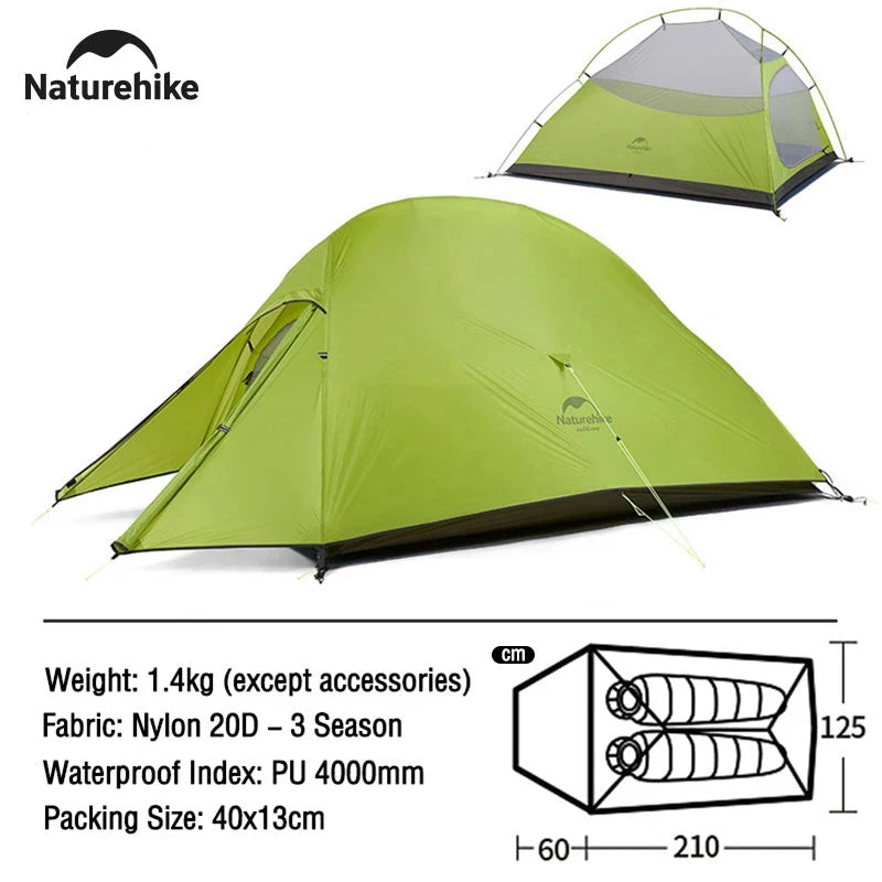Naturehike 2 Person Camping Tent Ultralight Waterproof Nylon Trekking Tents Hiking Backpacking Shelter Tent Outdoor Travel Tent - Slobuy