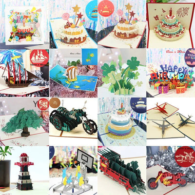 New 3D Pop UP Happy Birthday Invitations Greeting Cards Kids Gift Postcard Cake Piano Miniatures Customizable Thank You Card - Slobuy