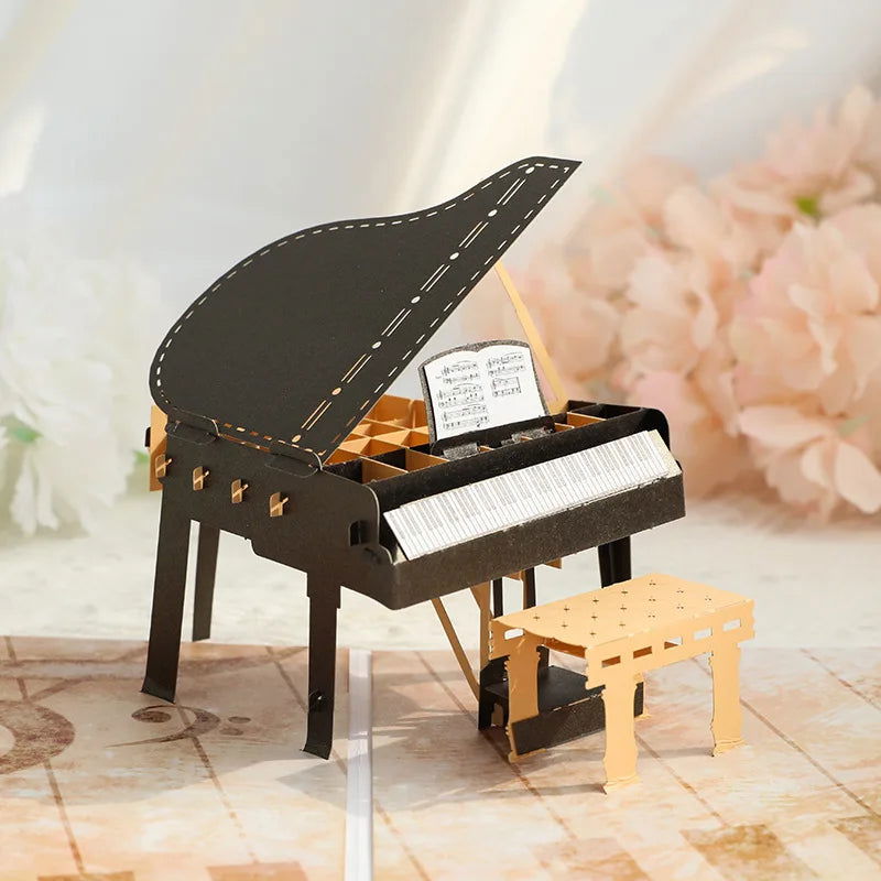 New 3D Pop UP Happy Birthday Invitations Greeting Cards Kids Gift Postcard Cake Piano Miniatures Customizable Thank You Card - Slobuy