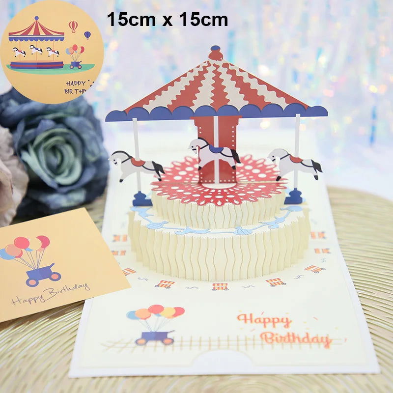 New 3D Pop UP Happy Birthday Invitations Greeting Cards Kids Gift Postcard Cake Piano Miniatures Customizable Thank You Card - Slobuy