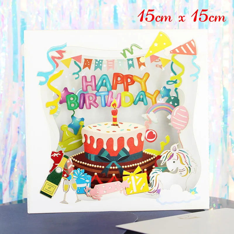 New 3D Pop UP Happy Birthday Invitations Greeting Cards Kids Gift Postcard Cake Piano Miniatures Customizable Thank You Card - Slobuy