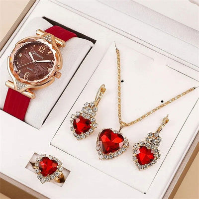 New 5pcs Set Watches Women Leather Band Ladies Watch Simple Casual Womens Analog WristWatch Bracelet Gift Montre Femme - Slobuy