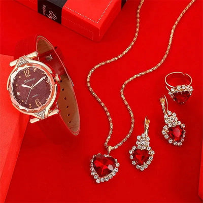 New 5pcs Set Watches Women Leather Band Ladies Watch Simple Casual Womens Analog WristWatch Bracelet Gift Montre Femme - Slobuy