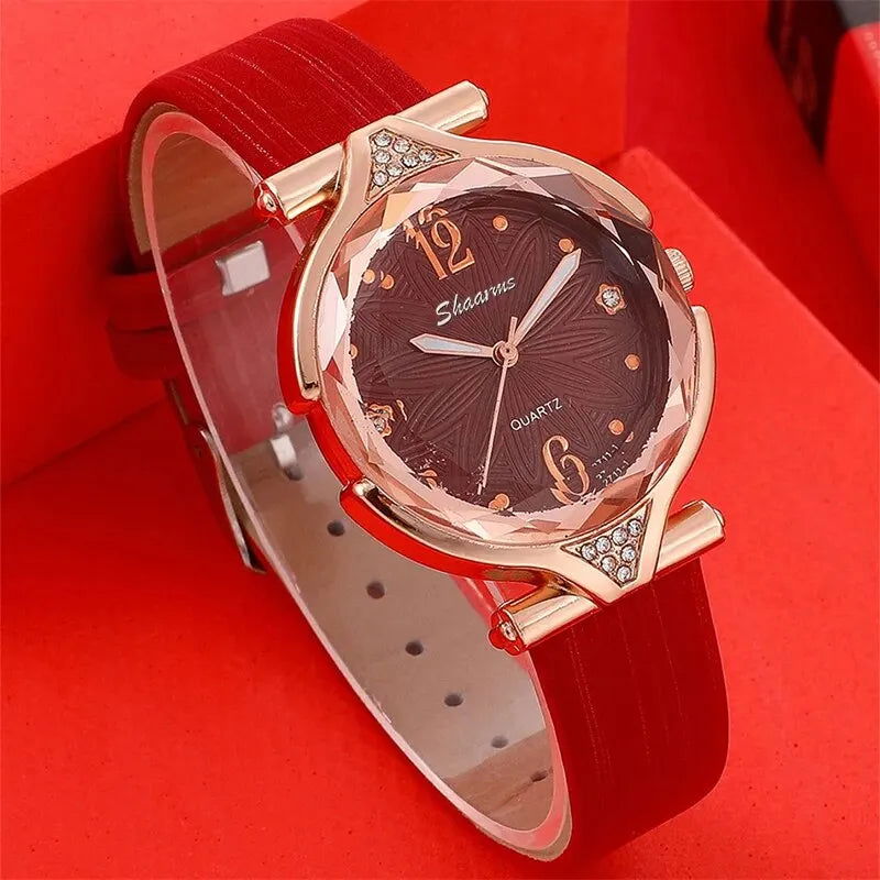 New 5pcs Set Watches Women Leather Band Ladies Watch Simple Casual Womens Analog WristWatch Bracelet Gift Montre Femme - Slobuy