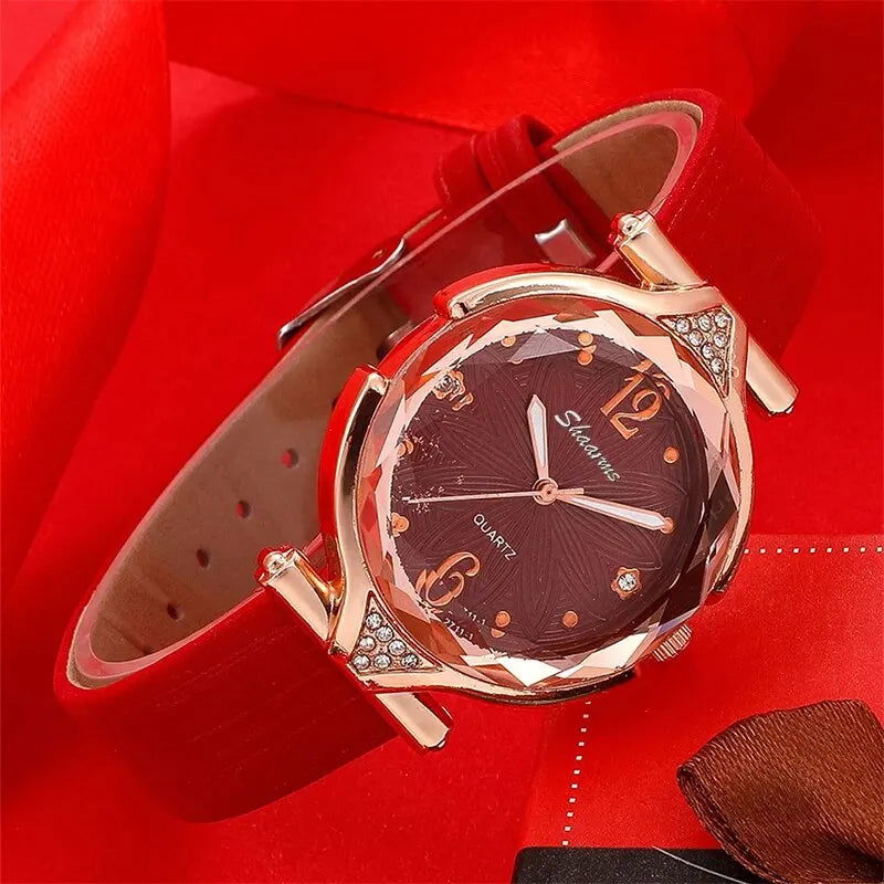 New 5pcs Set Watches Women Leather Band Ladies Watch Simple Casual Womens Analog WristWatch Bracelet Gift Montre Femme - Slobuy