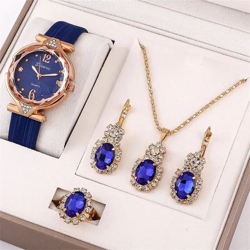 New 5pcs Set Watches Women Leather Band Ladies Watch Simple Casual Womens Analog WristWatch Bracelet Gift Montre Femme - Slobuy