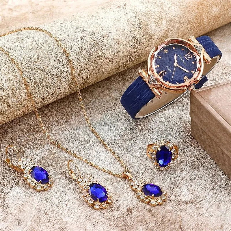 New 5pcs Set Watches Women Leather Band Ladies Watch Simple Casual Womens Analog WristWatch Bracelet Gift Montre Femme - Slobuy