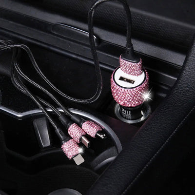 New Bling USB Car Charger 5V 2.1A Dual Port Fast Adapter Pink Car Decor Car Styling Diamond Car Accessories Interior for Woman - Slobuy