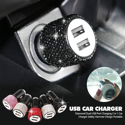 New Bling USB Car Charger 5V 2.1A Dual Port Fast Adapter Pink Car Decor Car Styling Diamond Car Accessories Interior for Woman - Slobuy
