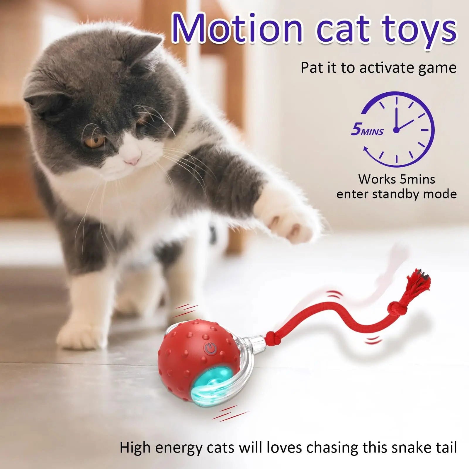 New Cat Rolling Ball Bird Chirping Interactive Cats Toys Motion Sensor Cat Toy Balls Random Rolling Pet Kitten Teaser Long Tail - Slobuy