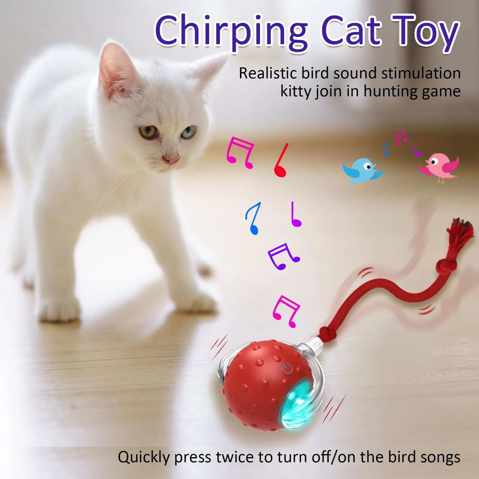 New Cat Rolling Ball Bird Chirping Interactive Cats Toys Motion Sensor Cat Toy Balls Random Rolling Pet Kitten Teaser Long Tail - Slobuy