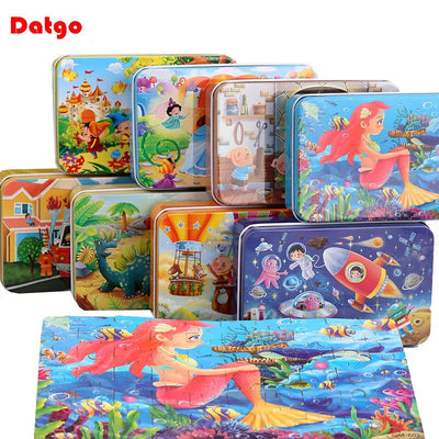 New Children 60 Pieces Wooden Puzzle Kids Cartoon Animal Vehicle Wood Toy Jigsaw Baby Early Educational For Christmas Gift Toys - Slobuy