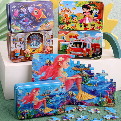 New Children 60 Pieces Wooden Puzzle Kids Cartoon Animal Vehicle Wood Toy Jigsaw Baby Early Educational For Christmas Gift Toys - Slobuy