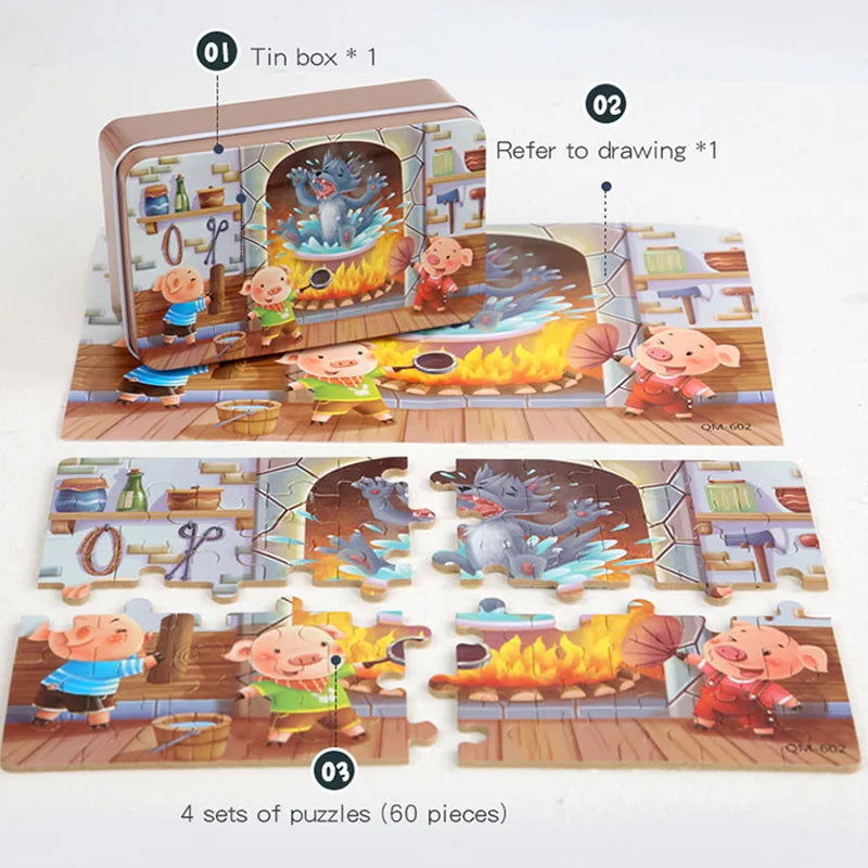 New Children 60 Pieces Wooden Puzzle Kids Cartoon Animal Vehicle Wood Toy Jigsaw Baby Early Educational For Christmas Gift Toys - Slobuy