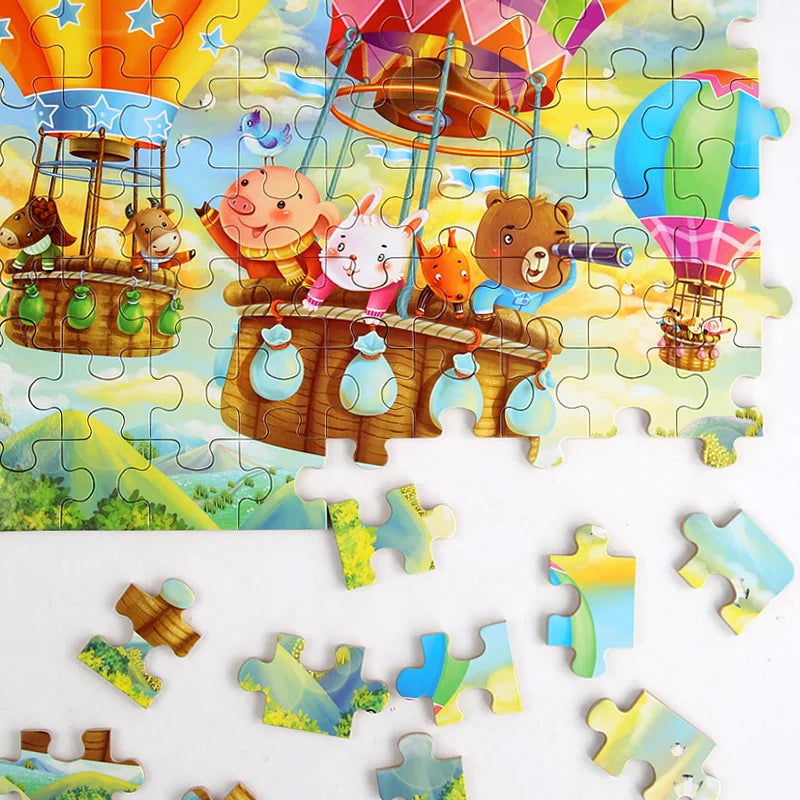 New Children 60 Pieces Wooden Puzzle Kids Cartoon Animal Vehicle Wood Toy Jigsaw Baby Early Educational For Christmas Gift Toys - Slobuy